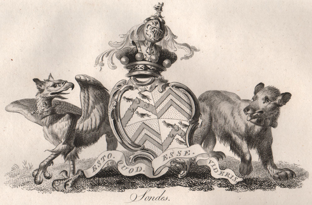 SONDES. Coat of Arms. Heraldry 1790 old antique vintage print picture